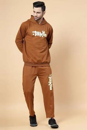 printed cotton oversized fit men's tracksuit - brown