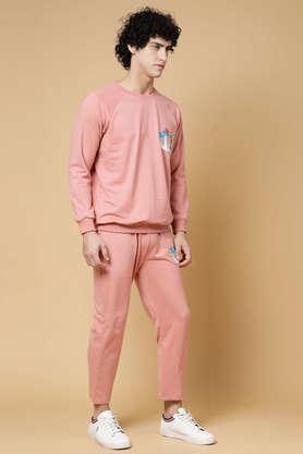 printed cotton oversized fit men's tracksuit - peach