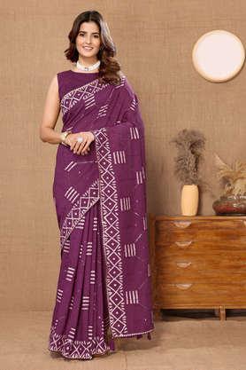 printed cotton party wear women's saree - purple