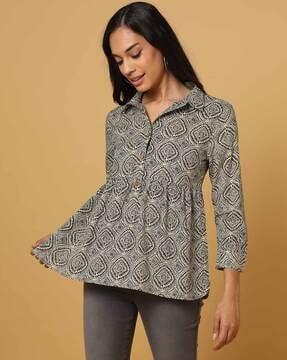 printed cotton peplum top