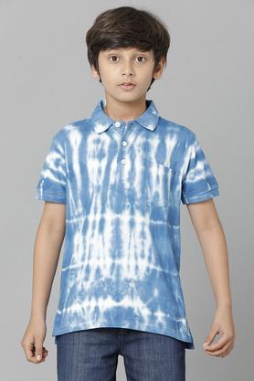printed cotton polo boys t-shirt - blue