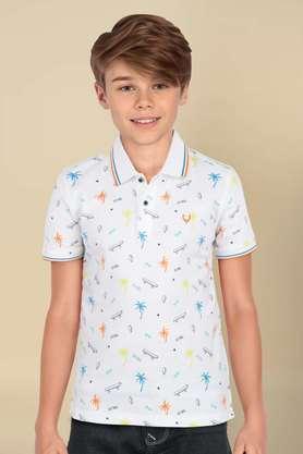 printed cotton polo boys t-shirt - white