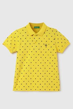 printed cotton polo boys t-shirt - yellow