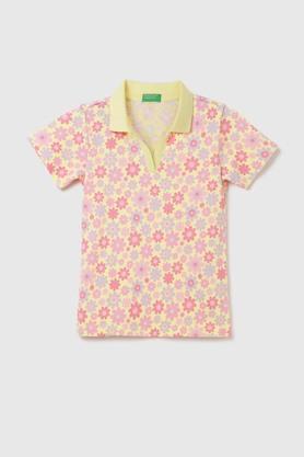 printed cotton polo girls t-shirt - yellow