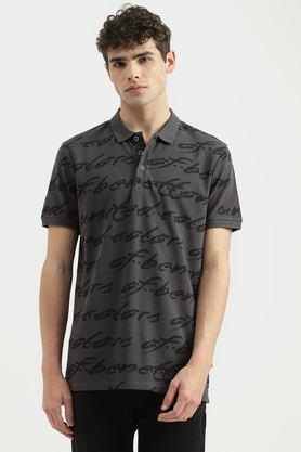 printed cotton polo men's t-shirt - black