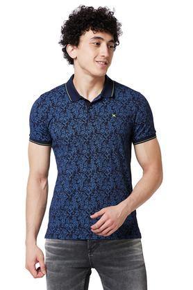 printed cotton polo men's t-shirt - navy