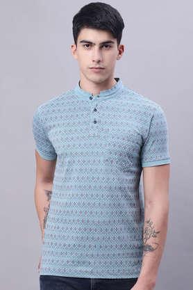 printed cotton polo men's t-shirt - seagreen