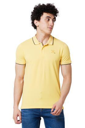printed cotton polo men's t-shirt - yellow