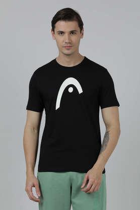 printed cotton poly spandex slim fit men's t-shirt - black