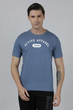 printed cotton poly spandex slim fit men's t-shirt - blue