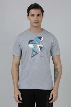 printed cotton poly spandex slim fit men's t-shirt - grey melange