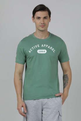printed cotton poly spandex slim fit men's t-shirt - jade