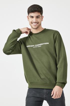 printed cotton polyester fleece regular fit men's sweatshirt - green