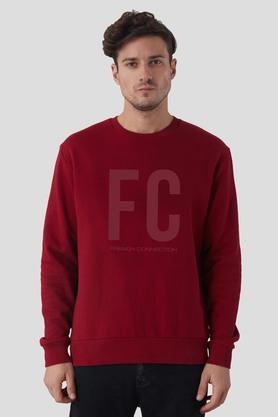 printed cotton polyester fleece regular fit men's sweatshirt - red