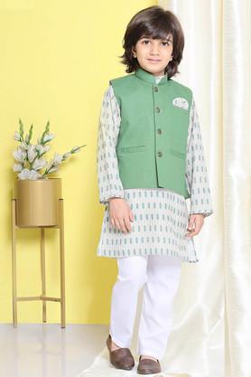 printed cotton regular fit boys ethnic suit set - green