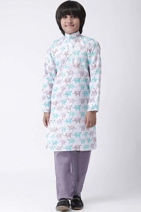 printed cotton regular fit boys kurta pyjama set - multi
