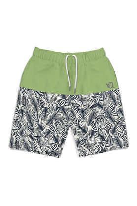 printed cotton regular fit boys shorts - green