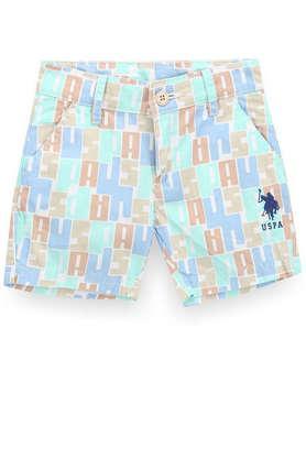 printed cotton regular fit boys shorts - light blue