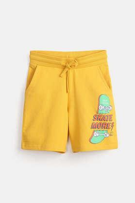 printed cotton regular fit boys shorts - mustard