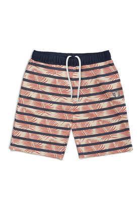 printed cotton regular fit boys shorts - navy