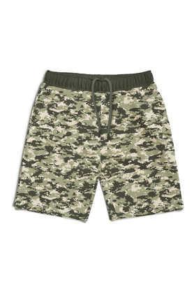 printed cotton regular fit boys shorts - olive