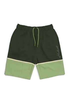 printed cotton regular fit boys shorts - olive