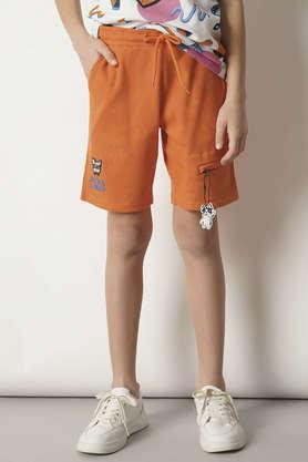 printed cotton regular fit boys shorts - orange