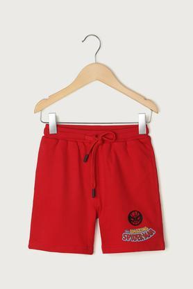 printed cotton regular fit boys shorts - red