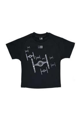 printed cotton regular fit boys t-shirt - black