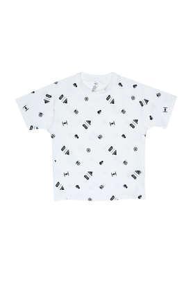 printed cotton regular fit boys t-shirt - white