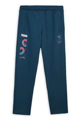 printed cotton regular fit boys track pants - blue