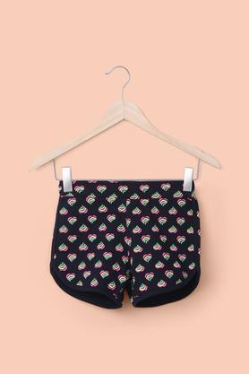 printed cotton regular fit girl's shorts - navy