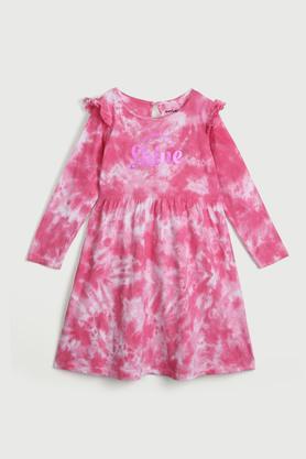 printed cotton regular fit girls dress - pink