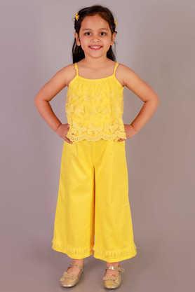printed cotton regular fit girls jumpsuit - yellow