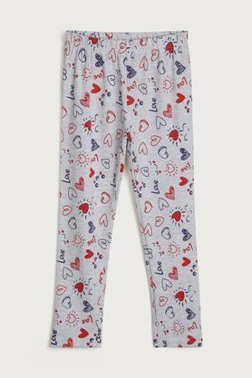 printed cotton regular fit girls leggings - grey melange