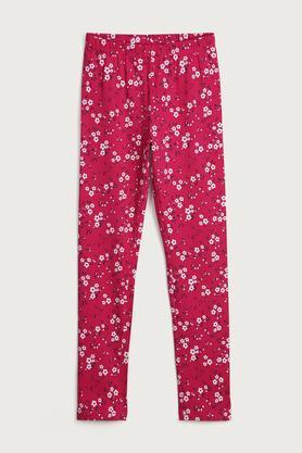 printed cotton regular fit girls leggings - pink