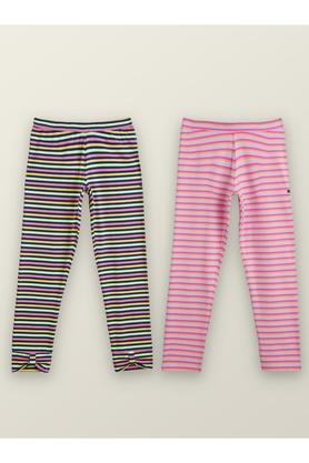 printed cotton regular fit girls leggings - pink