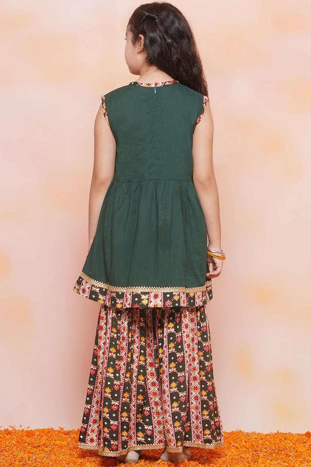 printed cotton regular fit girls sharara - green