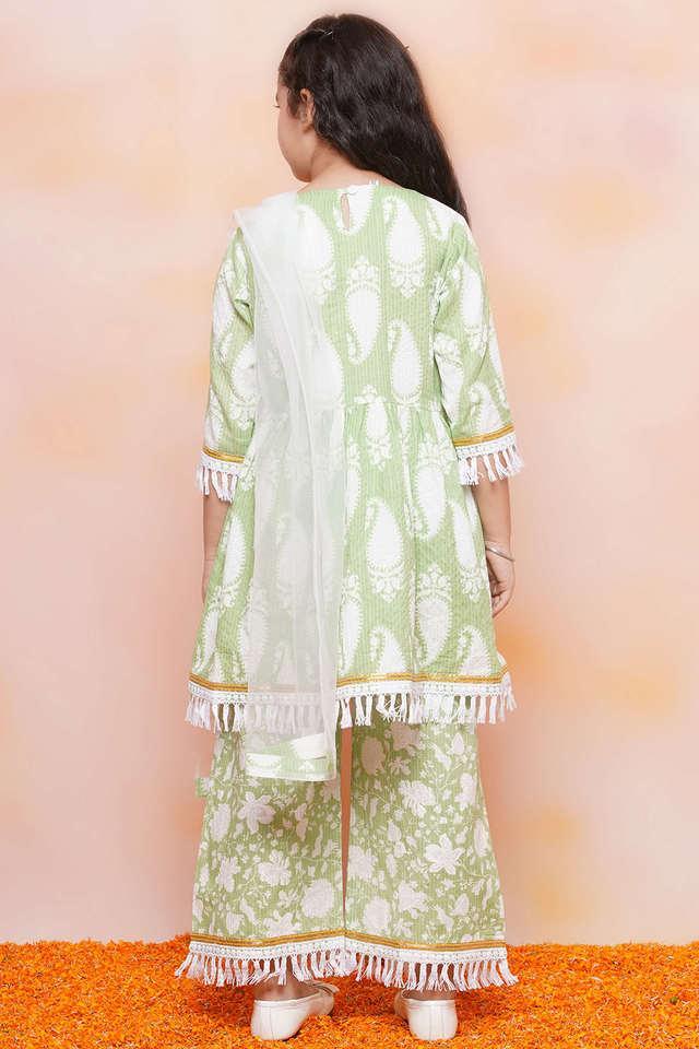 printed cotton regular fit girls sharara - green