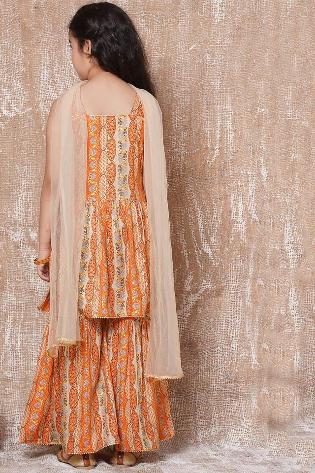 printed cotton regular fit girls sharara - orange