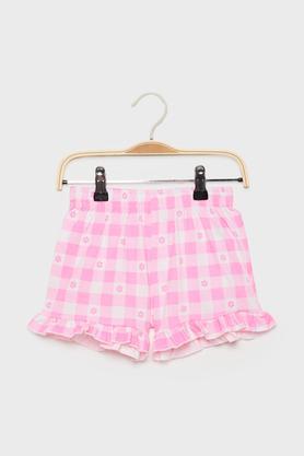 printed cotton regular fit girls shorts - baby pink