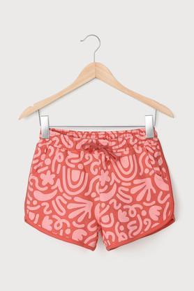 printed cotton regular fit girls shorts - coral