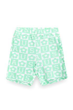 printed cotton regular fit girls shorts - green