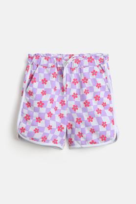 printed cotton regular fit girls shorts - lavender