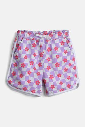 printed cotton regular fit girls shorts - lavender