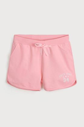 printed cotton regular fit girls shorts - light pink