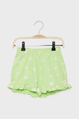 printed cotton regular fit girls shorts - lime green