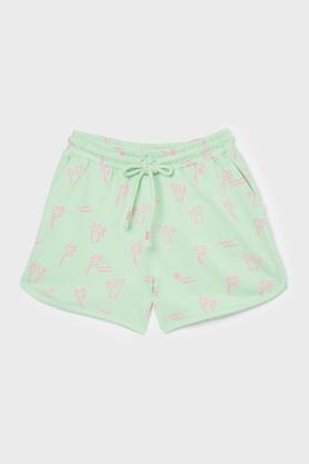 printed cotton regular fit girls shorts - mint