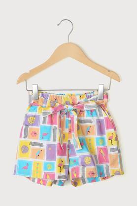 printed cotton regular fit girls shorts - multi