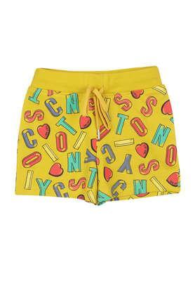 printed cotton regular fit girls shorts - mustard